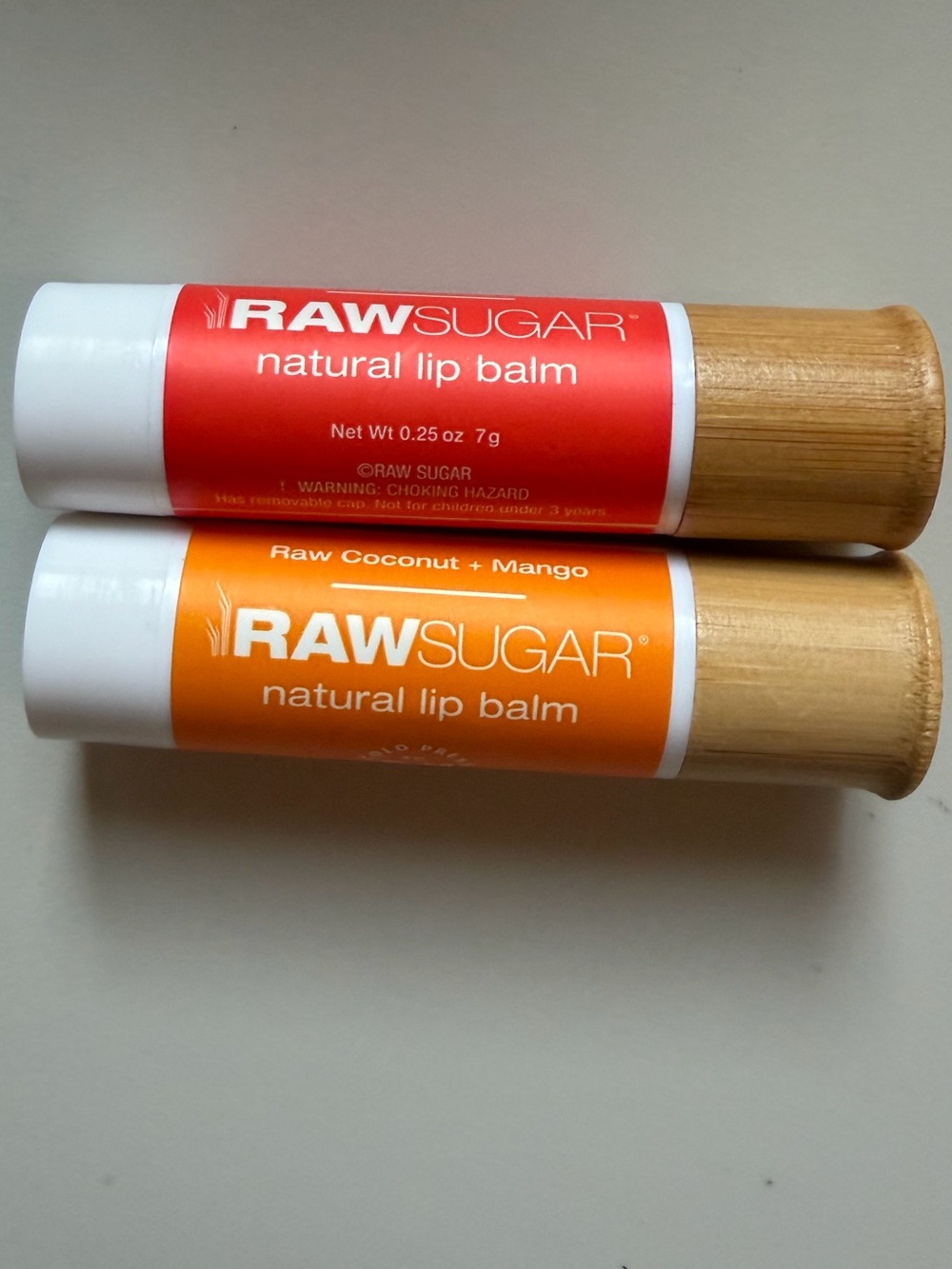 2 Raw Sugar Lip Love Lip Balms-Coconut Mango, Watermelon Mint